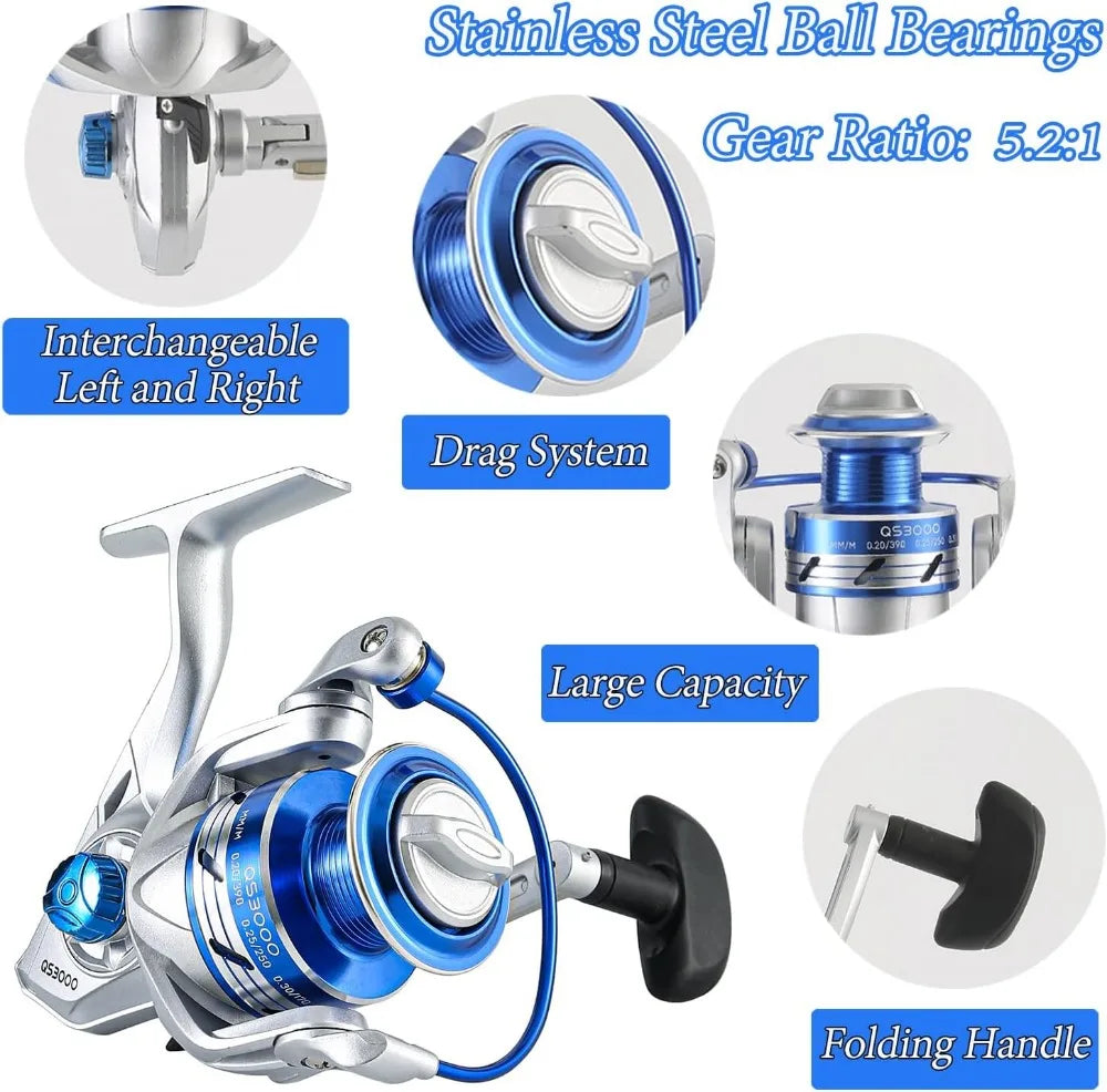 6.9ft Telescopic Fishing Rod & Reel Combo Set, 2Pcs Carbon Fiber Poles with Spinning Reels, Travel Fishing Kit with Tackle Box