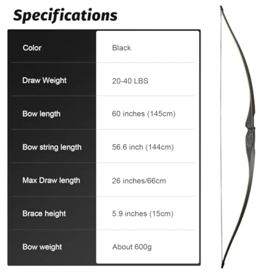 60 Inch One Piece Longbow Right Hand Horse Bow with Arm Guard and Finger Guard 20-40 Lbs Archery Long Bow and Arrow Set for Adu