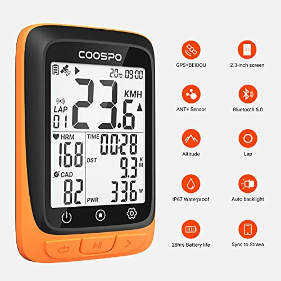 Bike Computer Wireless GPS, Cycling Computer GPS Bike Tracker with Bluetooth/ANT+, Waterproof Bicycle Computer GPS Speedometer