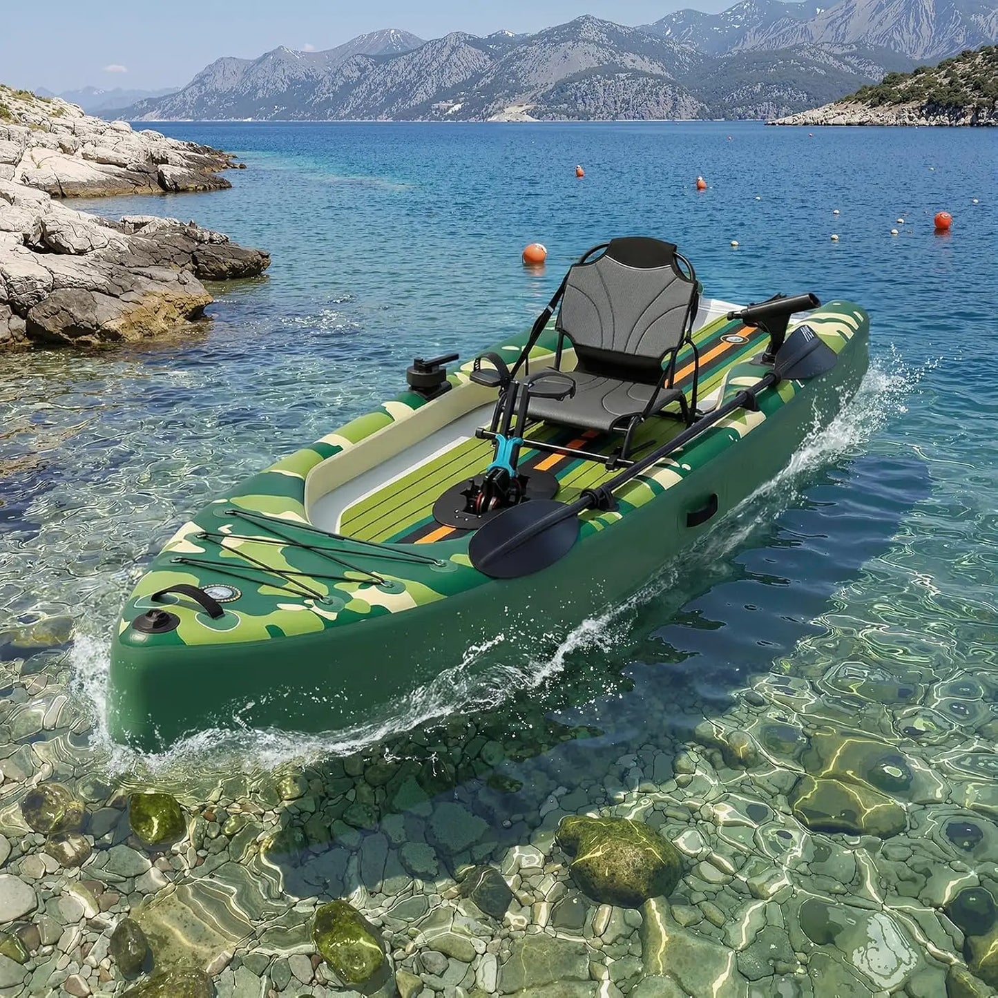 Inflatable Kayak with Pedal System, 12ft Premium PVC Fishing Kayak, Portable & Lightweight with Rudder System, Aluminum, Custom