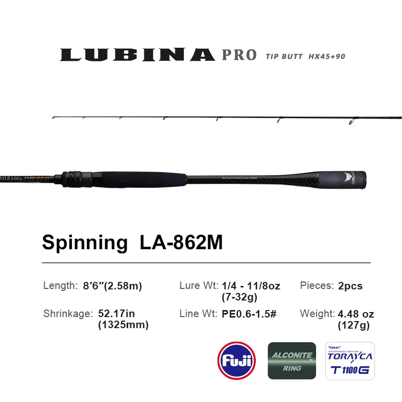PURELURE LUBINA Pro Spinning Rod Medium Power Shore Fishing Rod M40X+T1100G Carbon Fiber FUJI Alconite Guide One-Piece Carbon Handle FUJI VSS Reel Seat