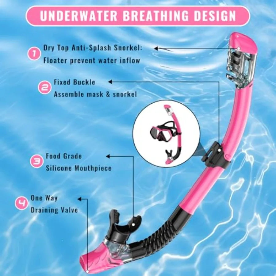Snorkeling Gear for Adults, Snorkel Set Scuba Diving mask Dry-Top, Adult Swimming Goggles w/Nose Cover, HD Tempered Glass Panor