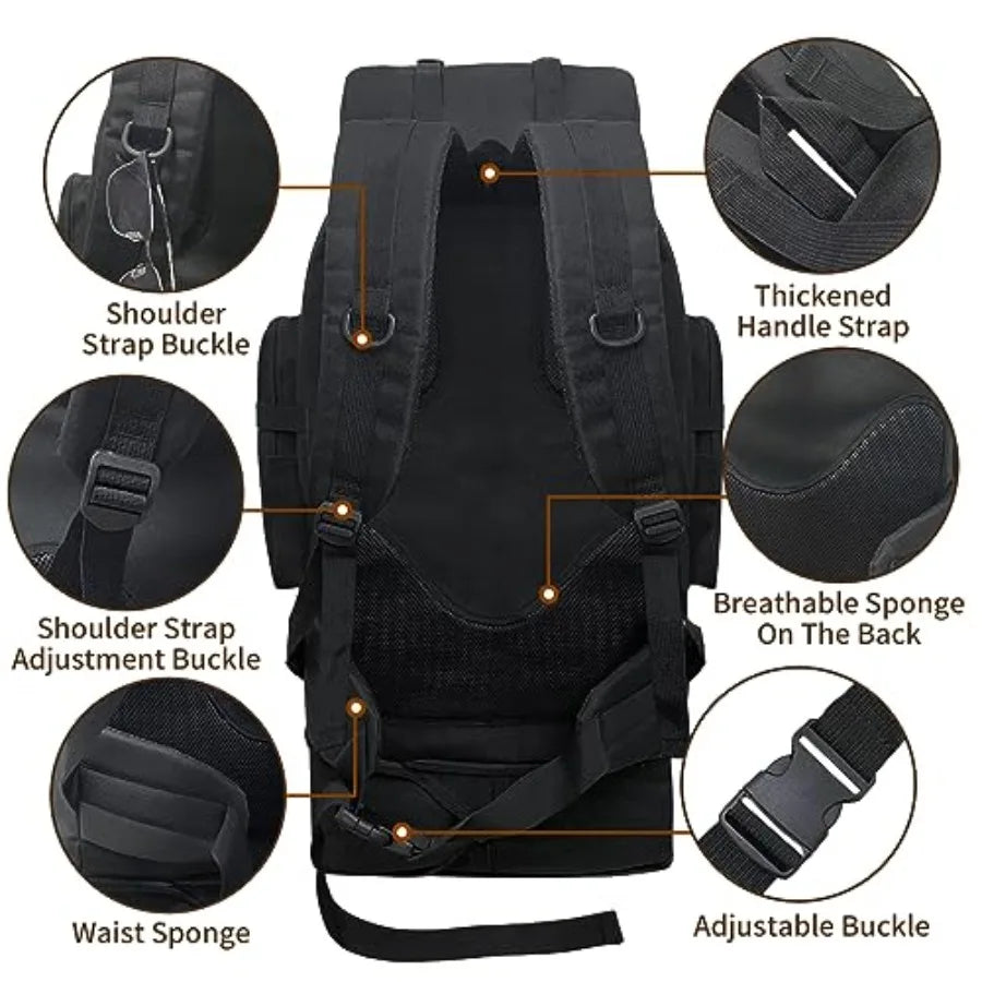 Hiking Backpack, 100L Large Camping Backpack, Expandable Waterproof MOLLE Rucksack, Outdoor Sport Travel Daypack Military Tacti