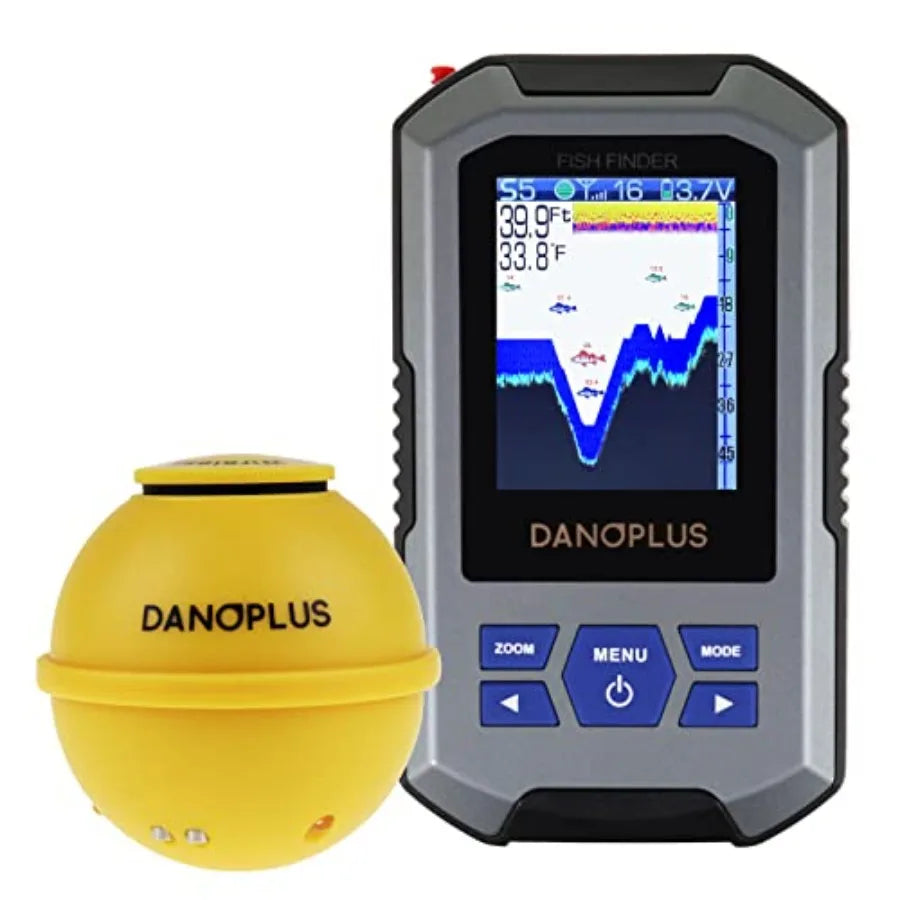 Portable fish finder for boats with large HD display, wireless castable design, 147 ft depth detection, rechargeable battery, d