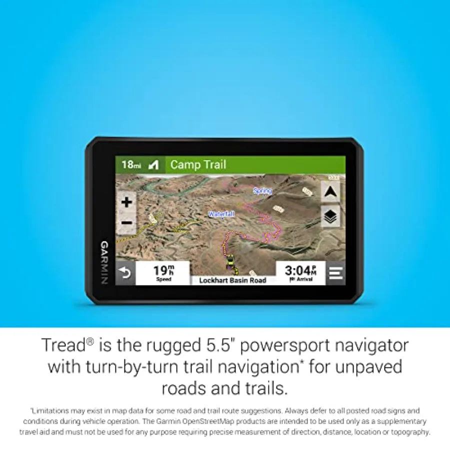 Off-Road Navigator for Powersport use, rugged polymer housing, black finish, 5.5 sunlight-readable display with topographic map