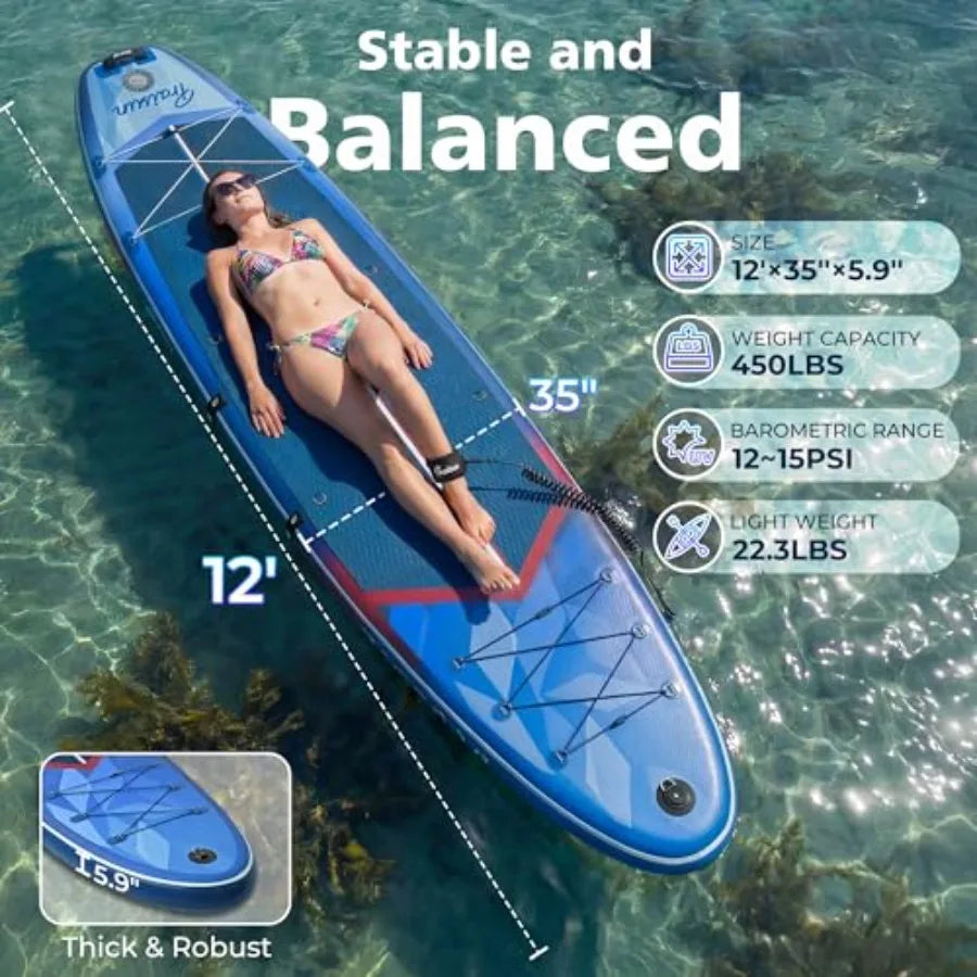 12' x 35" Inflatable Paddle Board, 450lbs Extra Wide Stand Up Paddleboard for Youth/Adults of All Skill Levels, Stable SUP with