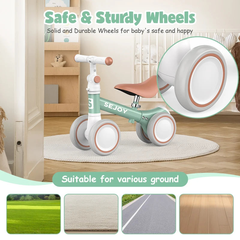 SEJOY Baby Balance Bike, 4-Wheel Ride-On Toy for Ages 12-36 Months – First Bike & Toddler Bike for 1 Year Old Boys & Girls, First Birthday Gift