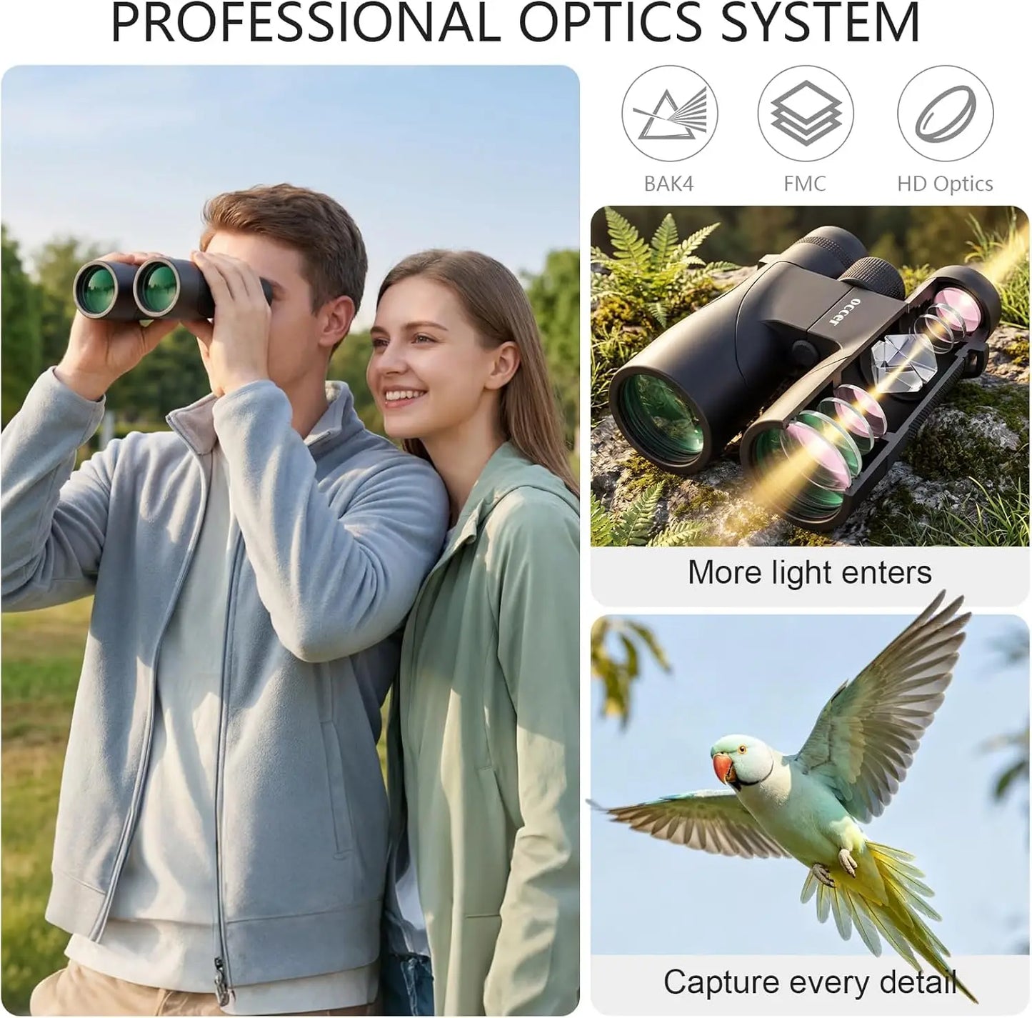 12x50 Binoculars for Adults High Powered - HD Binoculars for Bird Watching, Hunting, Travel - Easy Focus Binoculars with Large Eyepiece