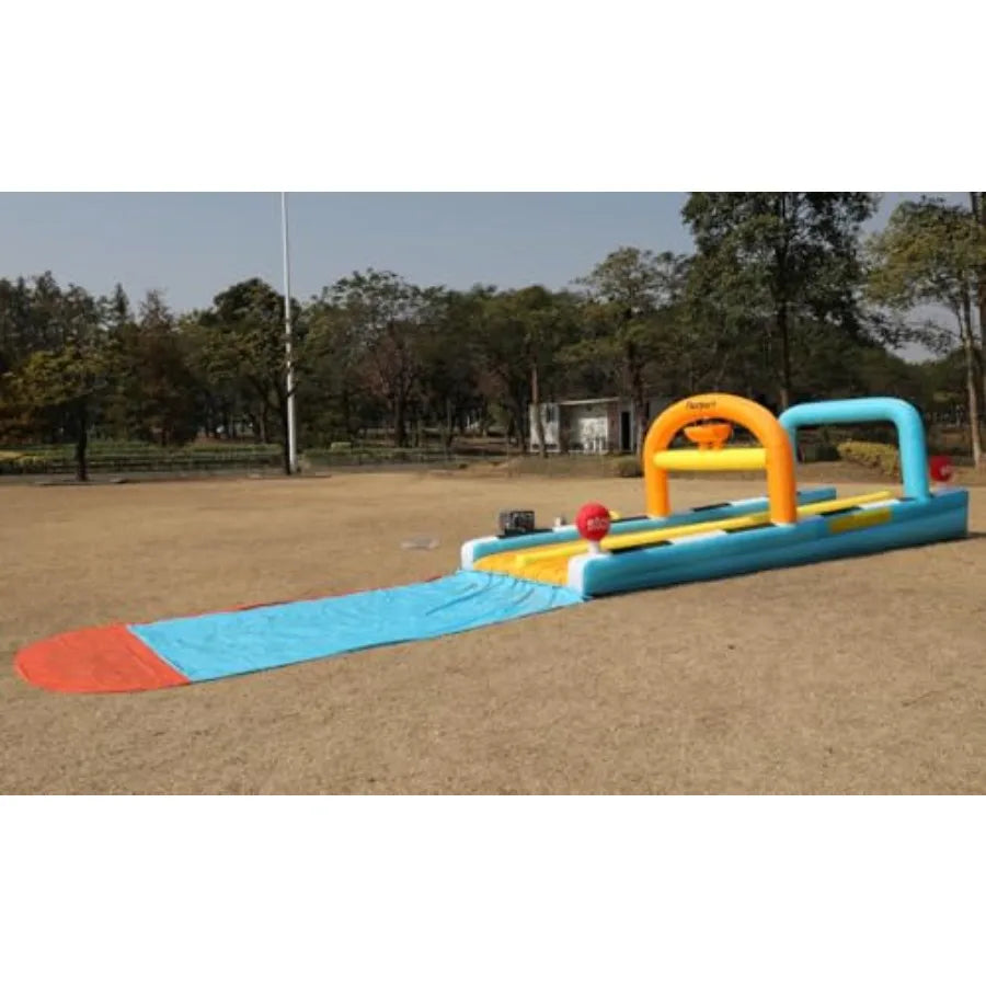 33FT Inflatable Water Slide with Blower for Backyard 2 Lanes Lawn Water Slip Waterslide with 2 Body Boards Summer Toy Built-in