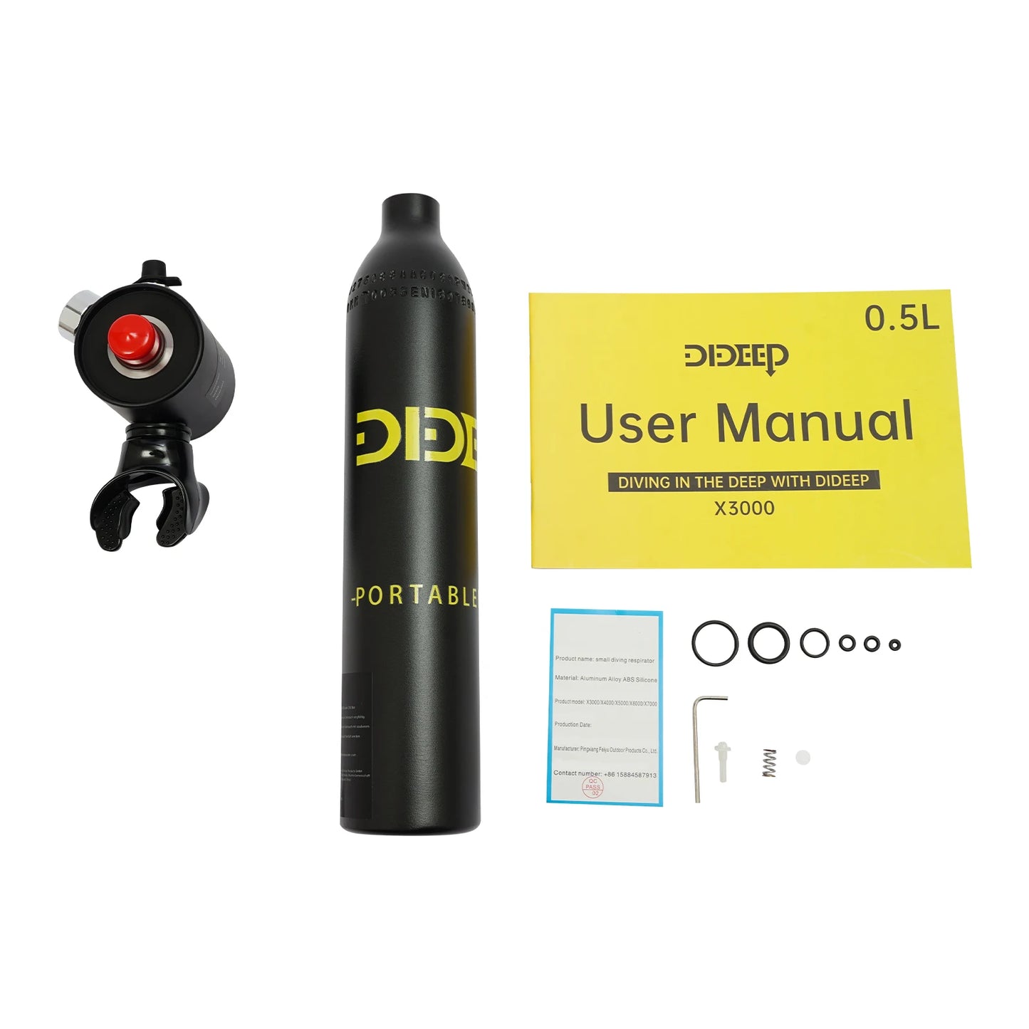 Mini Diving Tank Kit 0.5L, 6061 Aluminum Scuba Cylinder with Pressure Gauge, Triple Filtration for Shallow Diving