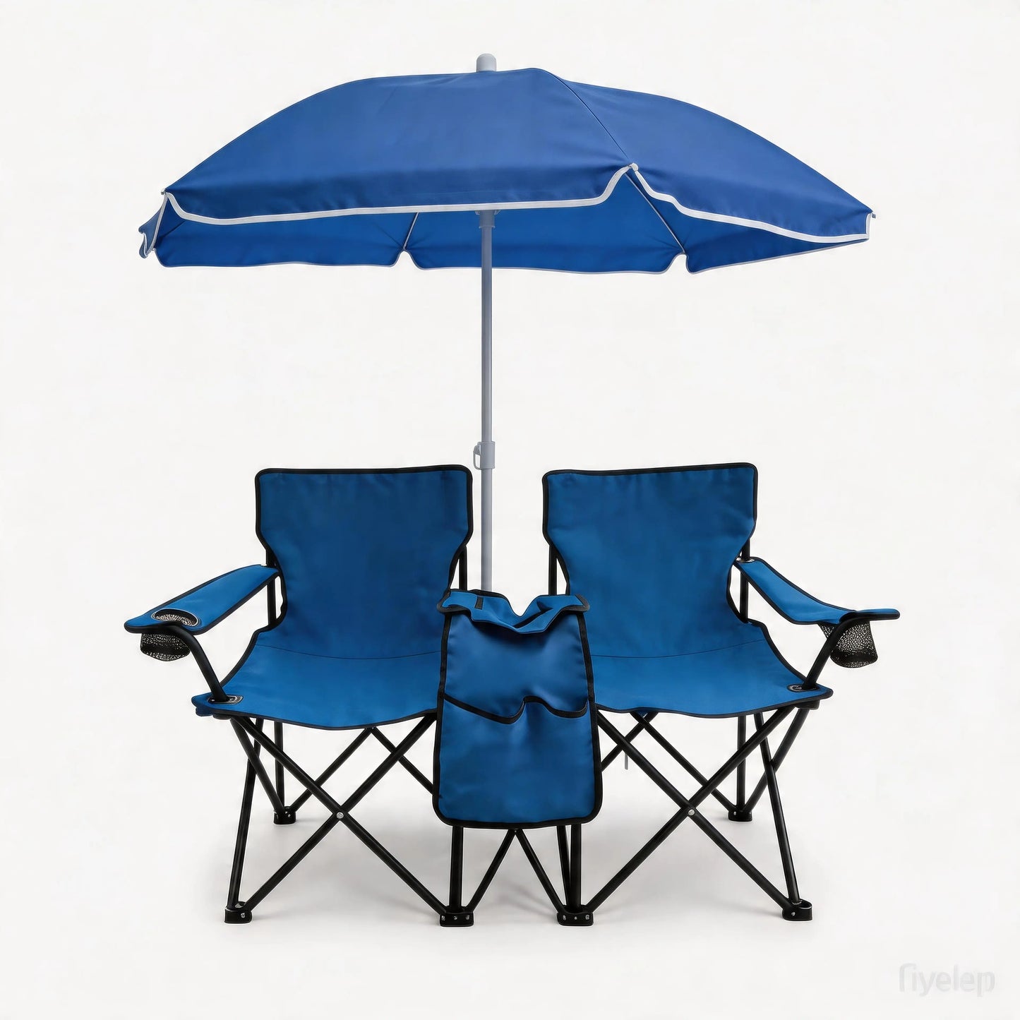 Portable Folding 2-Person Beach Chair Set with Tilt Umbrella and Insulated Cooler for Camping Picnic