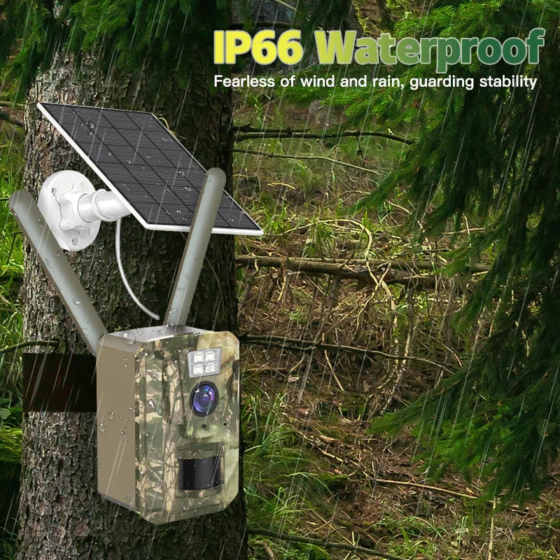 FIRSTCCTV EU 4G Cellular 3MP 2K Battery Solar PIR Motion Activated Wildlife Hunting Trail Camera IP66 Outdoor Night Vision