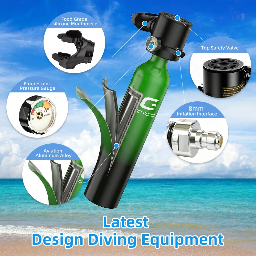 GOYOJO Mini Scuba Tank 0.5L Portable Small Diving Tank for Underwater Breathing Reusable Diving Cylinder Lung Air Tank for Emergency Rescue Boat Cleaning Backup Air Source Pony Bottle