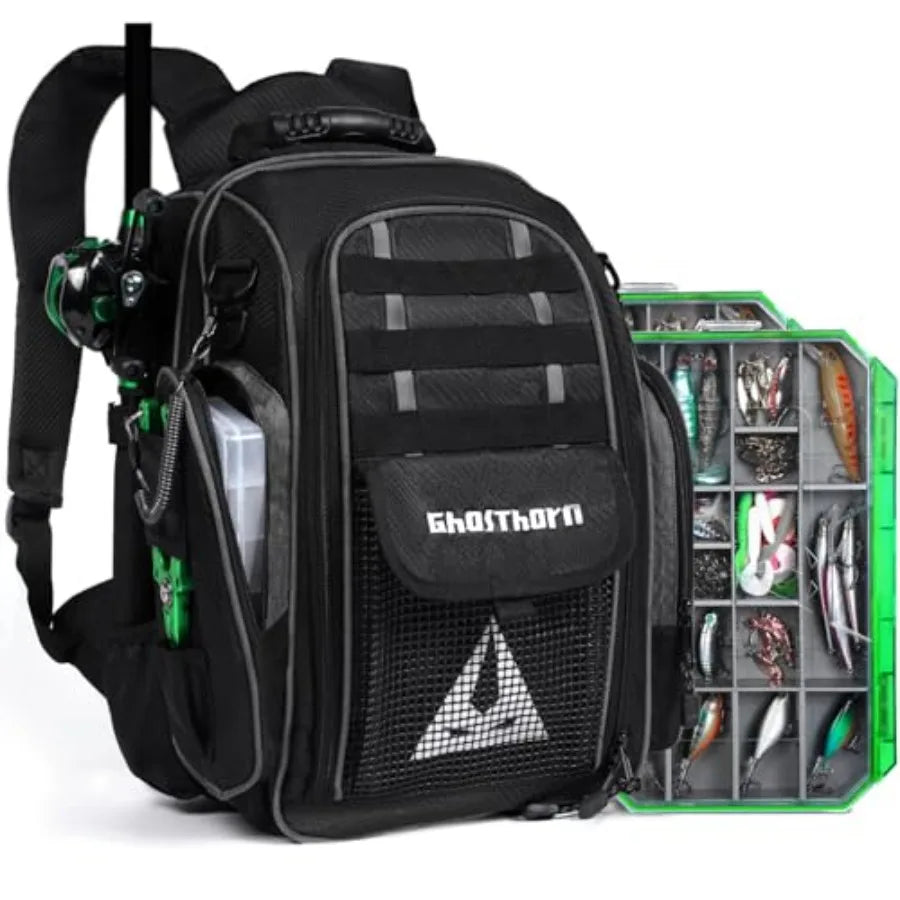 Fishing Backpack 2 * 3700 Tackle Boxes 40L Waterproof Tackle Backpack with Rod Holders Large Outdoor Storage Tackle Bag for Fis
