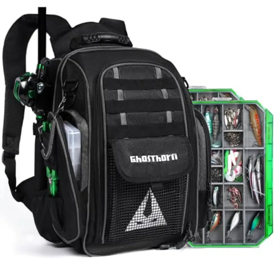 Fishing Backpack 2 * 3700 Tackle Boxes 40L Waterproof Tackle Backpack with Rod Holders Large Outdoor Storage Tackle Bag for Fis