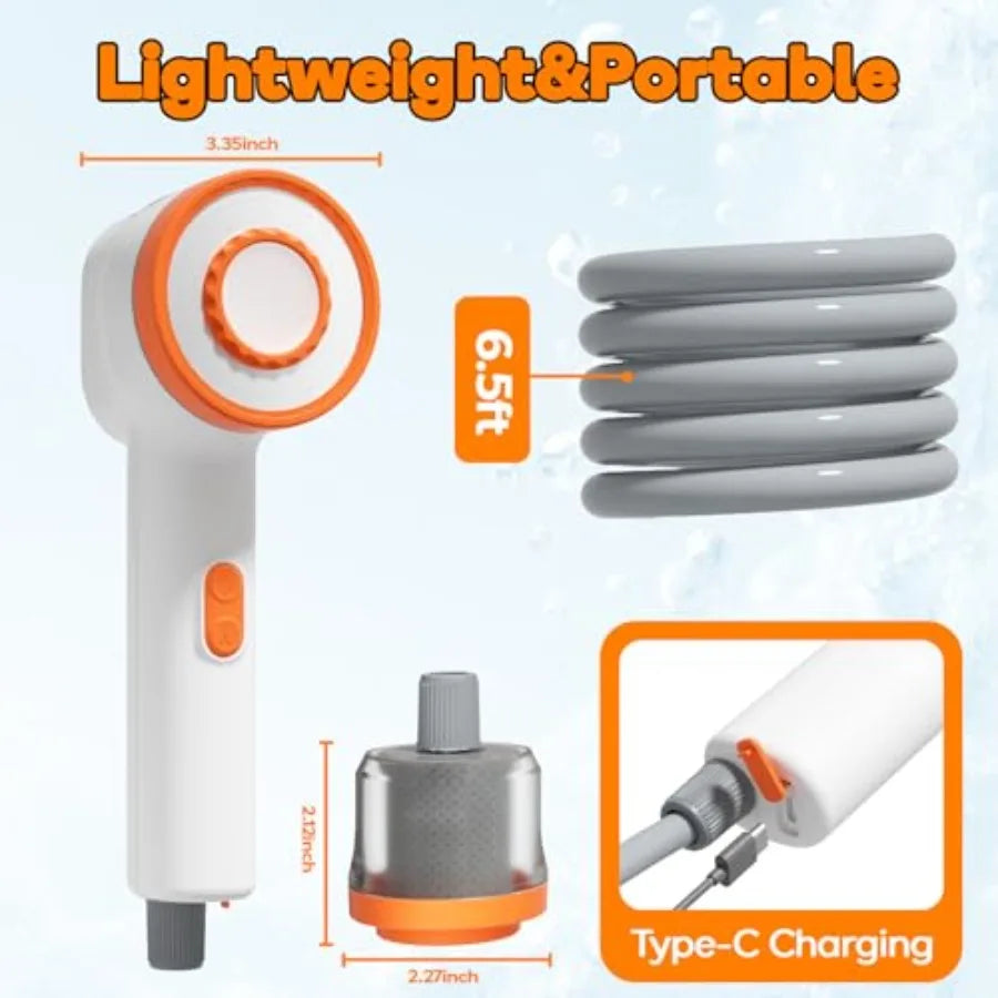 Portable Camping Shower Shower Head with LED Light Camping Shower Pump with Carbon Purification Foldable Bucket Summer Beach Ou