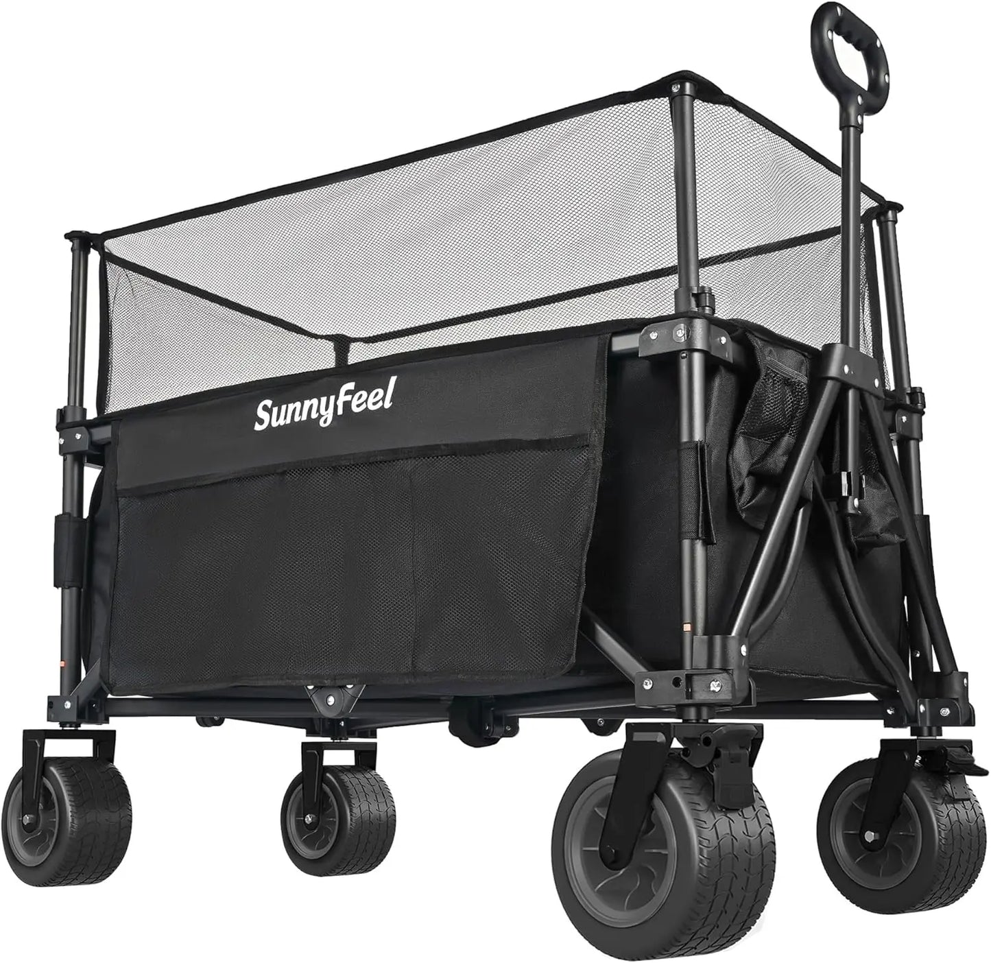 Heavy Duty Collapsible Outdoor Utility Wagon Cart 500LB Capacity Adjustable Handlebar,Foldable Beach Wheels Stable Durable Oxfor