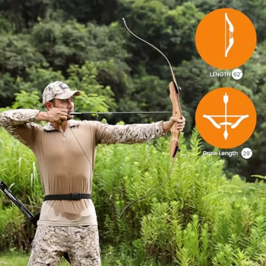 62 Inch Wooden Takedown Recurve Bow for Adult Youth Beginner Archery Training Hunting Practice Competition 20-50lbs Light Weigh