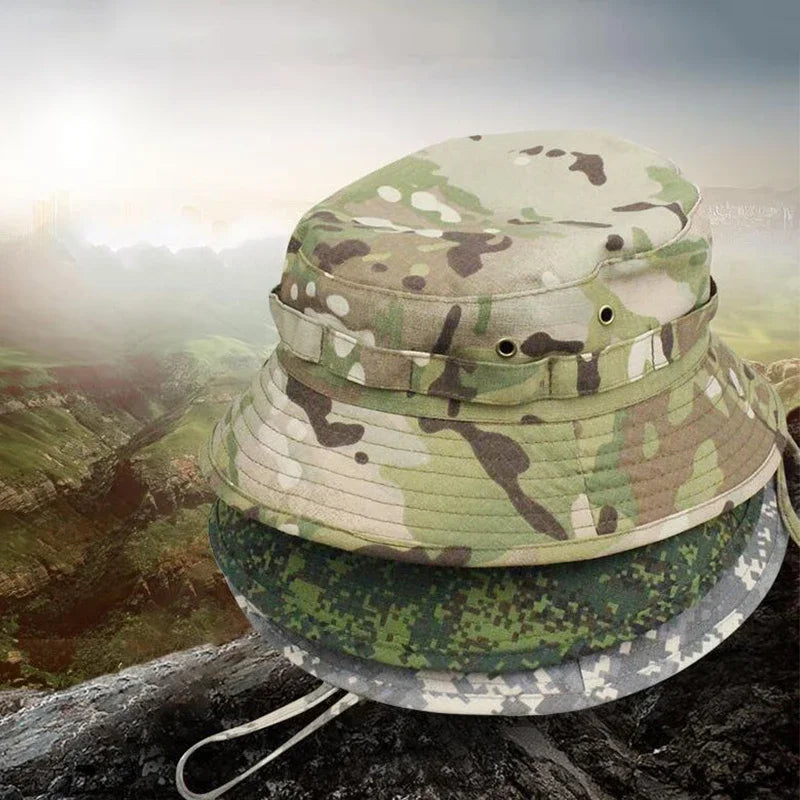 Men's Panama Hat Bucket Hat Tactical Sunscreen Camouflage Outdoor Travel Climbing Fishing Caps Training Beach Men's Hiking Hat