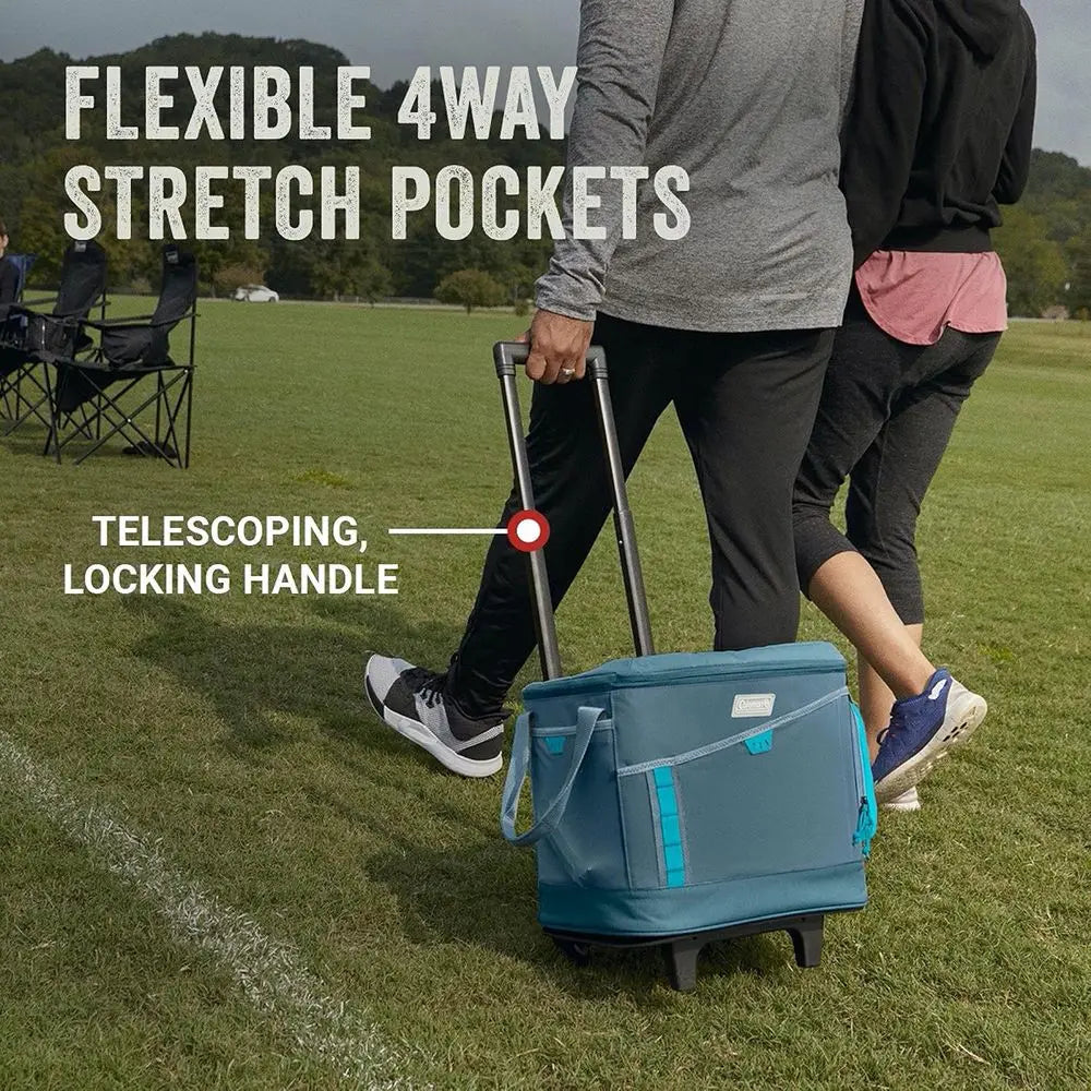 Wheeled Soft Cooler with Expandable Pockets, Keeps Cold for Up to 34 Hours