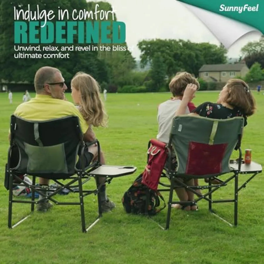Oversized Camping Directors Chair for Outdoor Use, Heavy Duty Steel Frame with Black Fabric, Portable Folding Design with Side