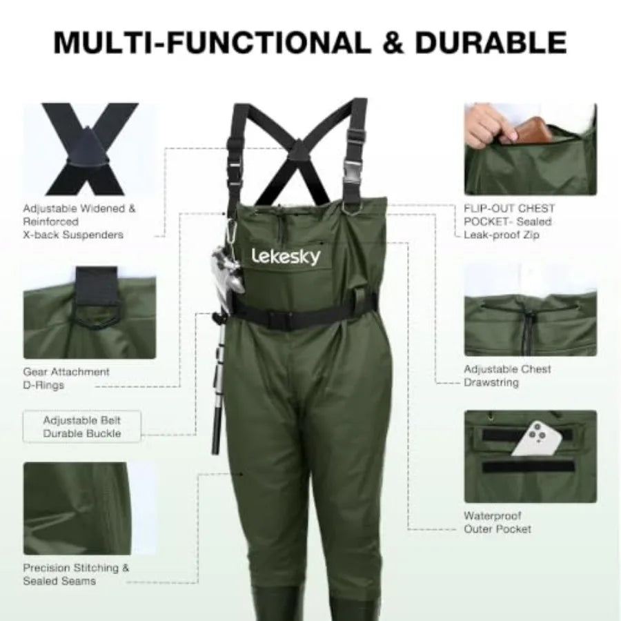 Fly Fishing Chest Waders with Boots for Men Women, US Sizes 5 14, 2-Ply Nylon/Pvc Waterproof Waders
