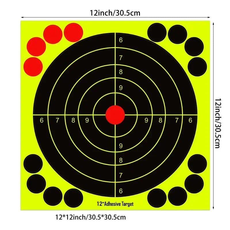 1S10 Sheets/pack 12 Inch Bright Fluorescent Yellow Splatter Target Sticker - Adhesive Reactive Shooting Targets