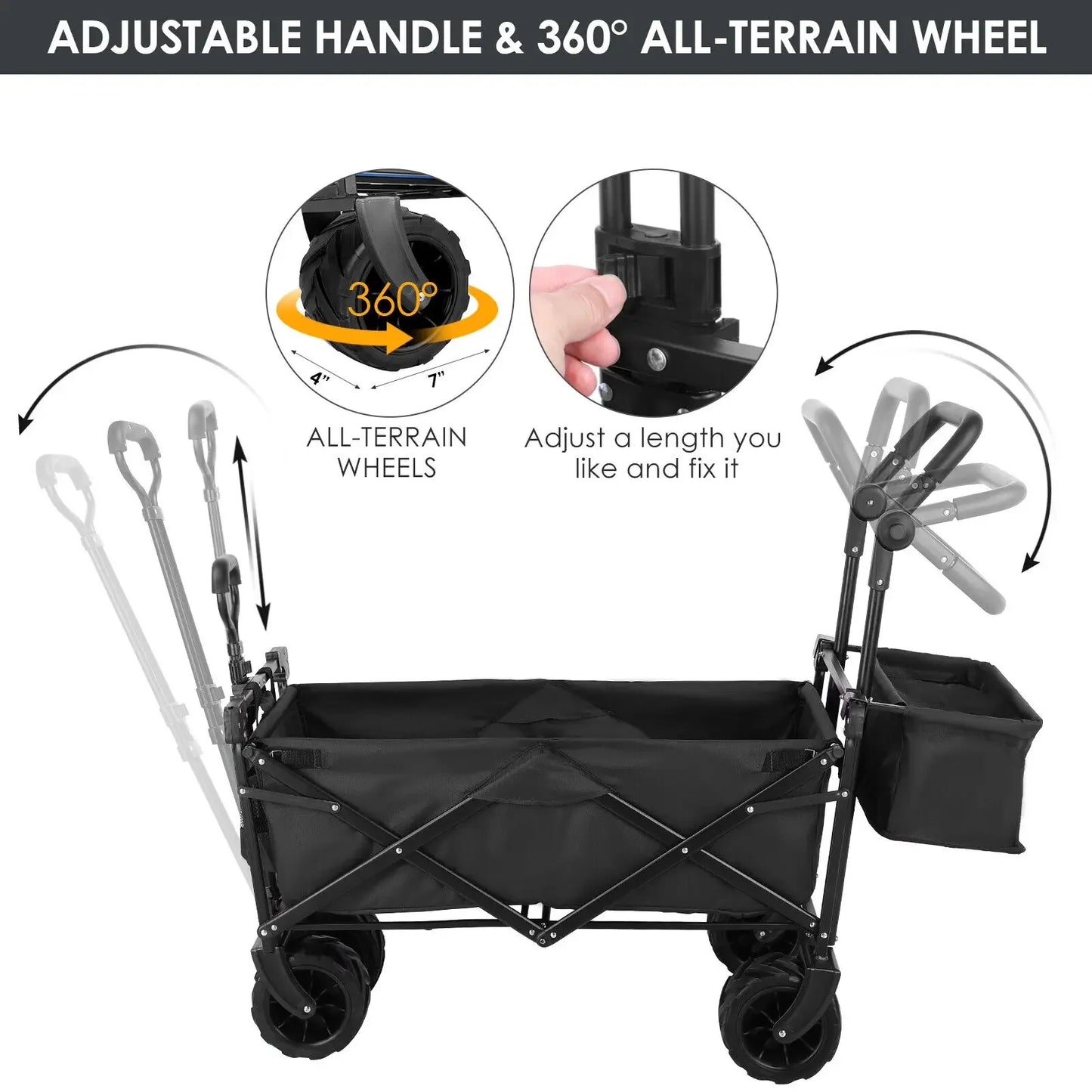 Foldable Caravan Folding Wagon Cart Garden Trolley with Detachable Canopy Portable Camping Beach Utility