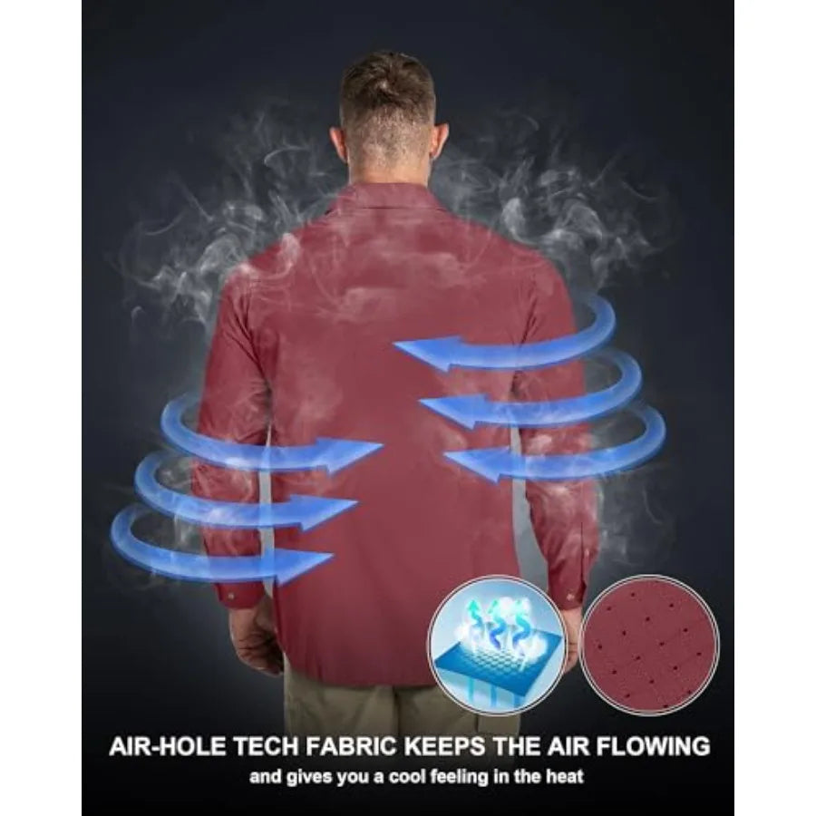 33000Feet Men's Long Sleeve Sun Protection Shirt UPF 50+ UV Quick Dry Cooling Fishing Shirts for Travel Safari Camping Hiking