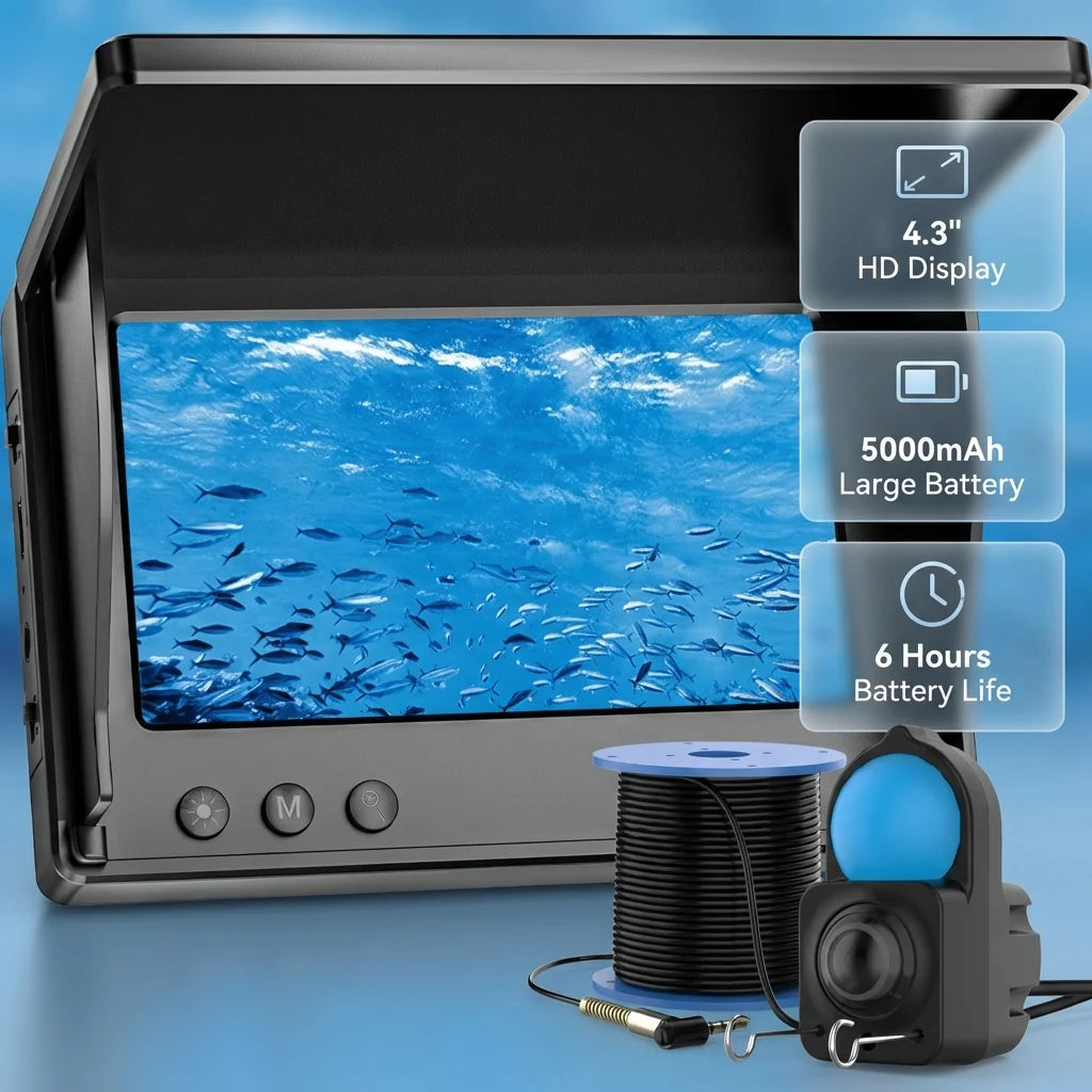 Underwater Fishing Camera Fish Finder 4.3'' HD Monitor Portable Camera with Night Vision Lights for Ice Fishing Lake Boat Kayak