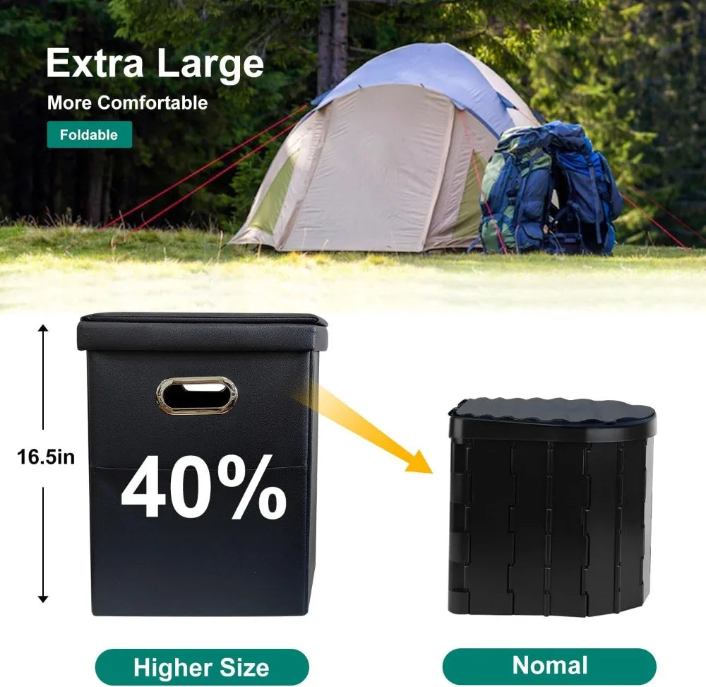 Extra Large Portable Toilet for Adults, Folding Camping Toilet with Lid for Car, Hiking, Beach