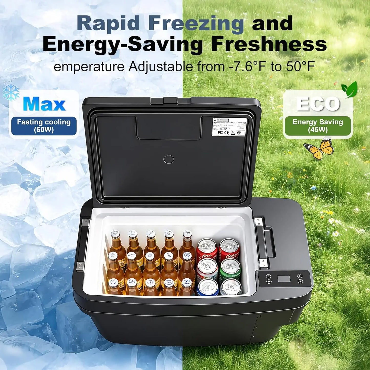 Portable Freezer 35QT (33L) for Electric SUV Trunk, -7.6°F to 50°F 12V Vehicle Refrigerator with App Control, 12&24V DC Cooler for Camping, Shopping, Road Trips, Home
