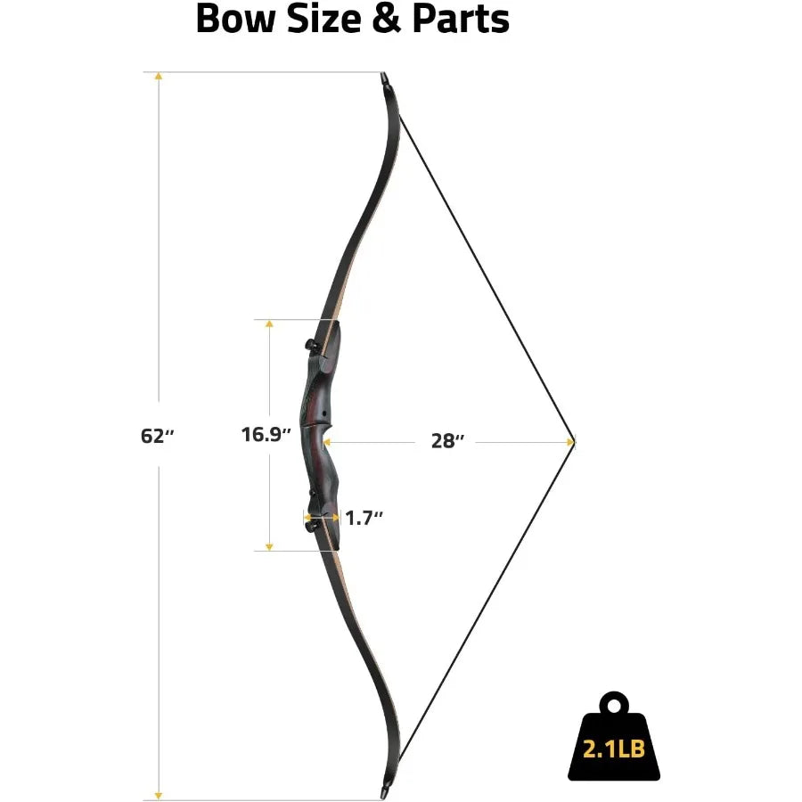 62 Recurve Bow and Arrow Set for Adults and Hunters with 30lb40lb Draw Weight RightHanded Wooden Takedown Design Ideal for Outd