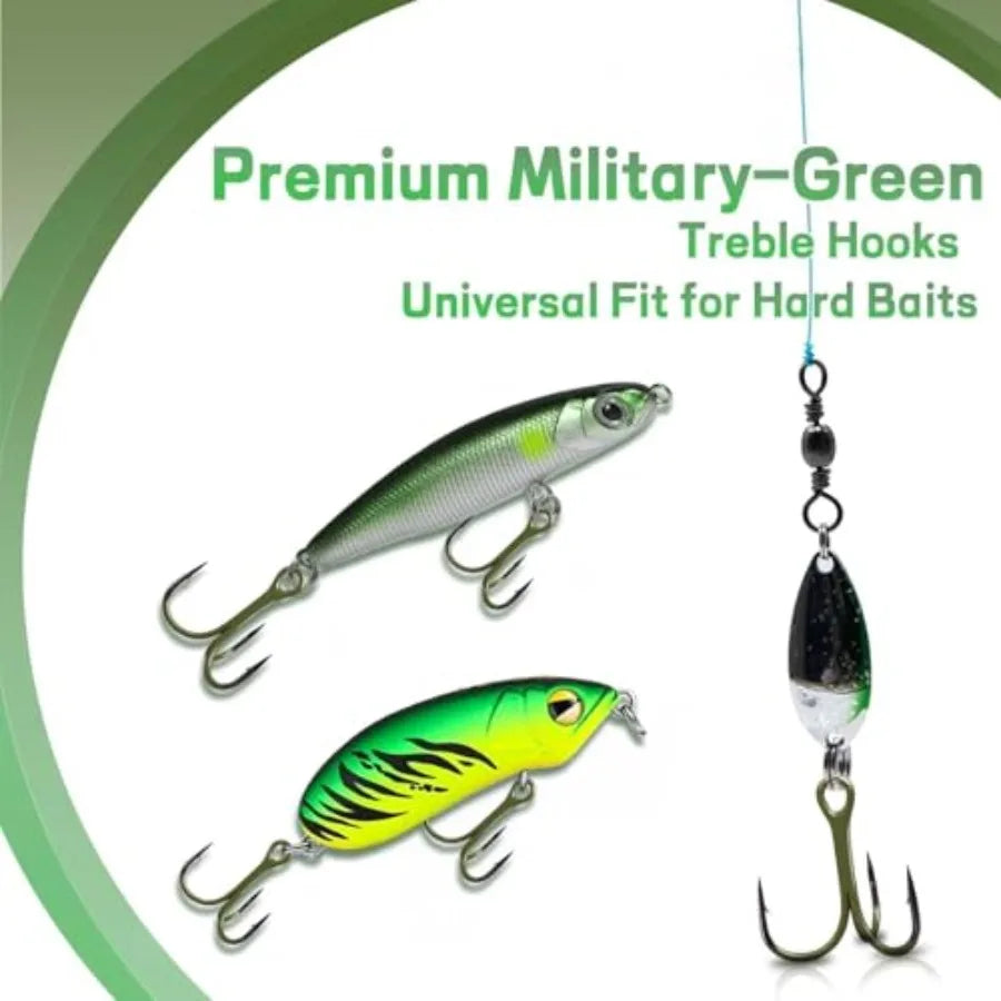 Treble Fishing Hooks for Lures, High Carbon Steel, Silver, 2X Strong Sharp Barbed Round Bend, Freshwater Saltwater Use