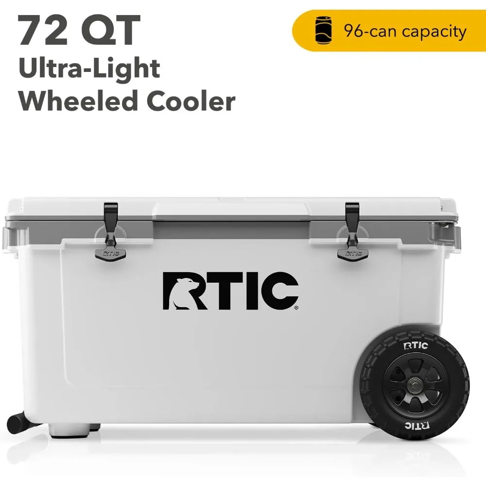 72 Quart Ultra-Light Wheeled Cooler Hard Insulated Portable Ice Chest Box for Beach, Drink, Beverage, Camping, Picnic