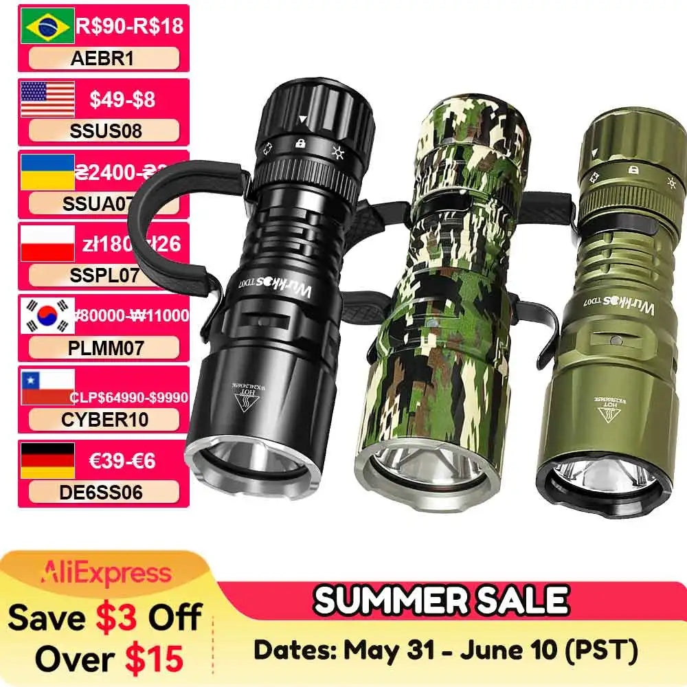Wurkkos TD07 Tactical Flashlight 1300 Lumens 479m Beam Distance 18350 Battery Dual Switch Ring Grip Police/Everyday Use