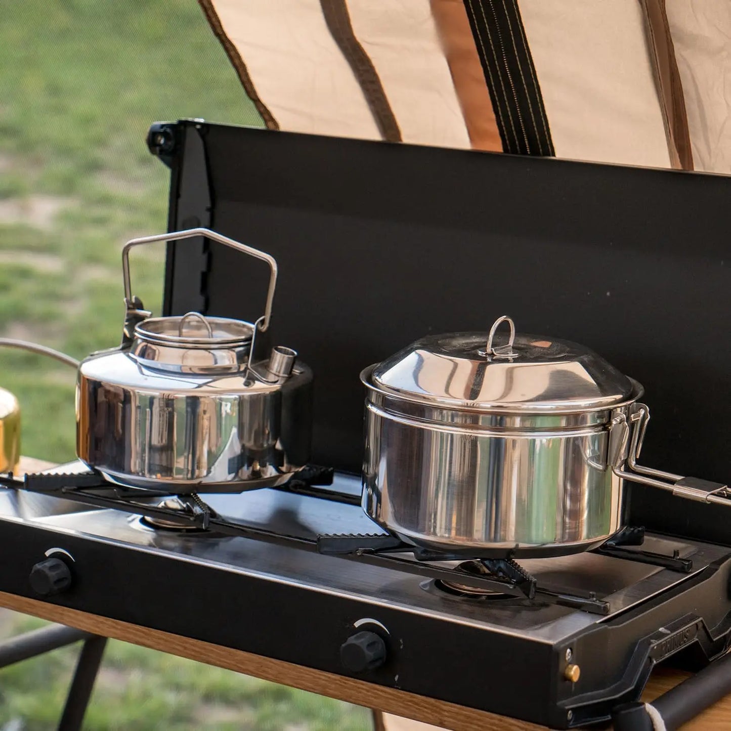 Compact Stainless Steel Camping Cookware Set - Kettle & Pot for Bushcraft, Hiking, and Outdoor Cooking
