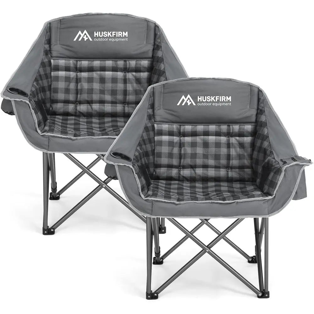 Oversized Padded Camping Chairs with Cup Holder and Cooler Bag, Heavy-Duty Portable Lawn Chairs for Outdoor Sports, Supports 450