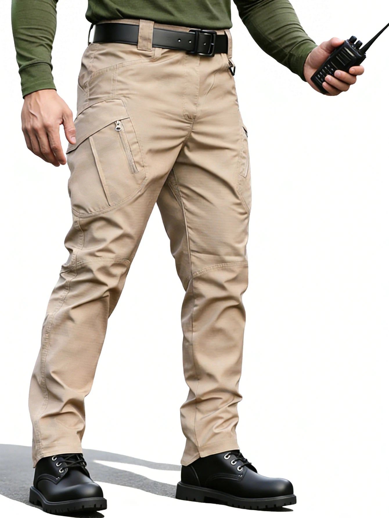 Khaki Tactical Cargo Work Pants for Men, Durable Ripstop Multi Pocket Outdoor Hiking Pants, Water Resistant Utility Trousers