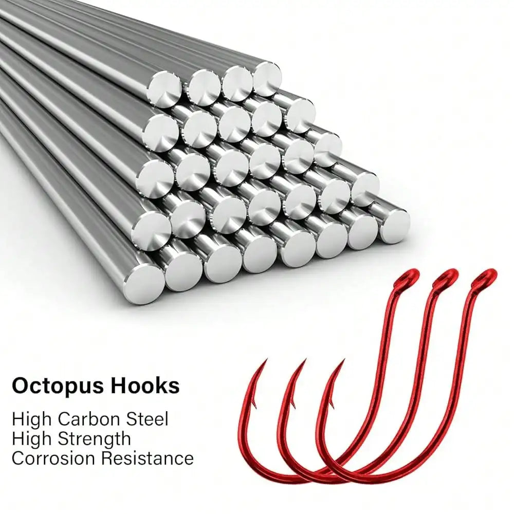 100 Pack Octopus Fishing Hook Saltwater & Freshwater Live Bait Offset Catfish Bass Surf Fishing Hooks Texas Drop Shot Rig Carp Bluegill Tuna