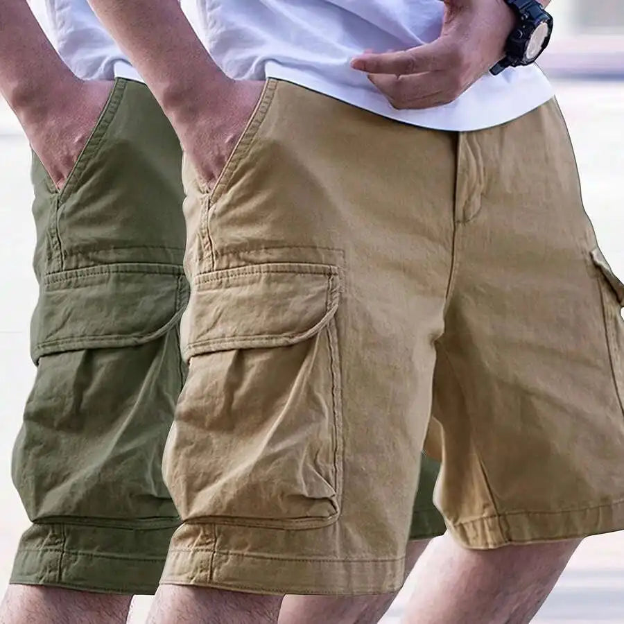 Mens Solid Color Multi-Pocket Casual Cargo Shorts For Outdoor Hiking Cycling