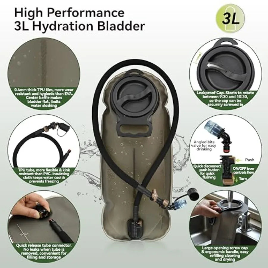 Tactical Molle Hydration Pack Backpack with 3L TPU Water Bladder Military Daypack for Cycling Hiking Running Climbing Hunting B