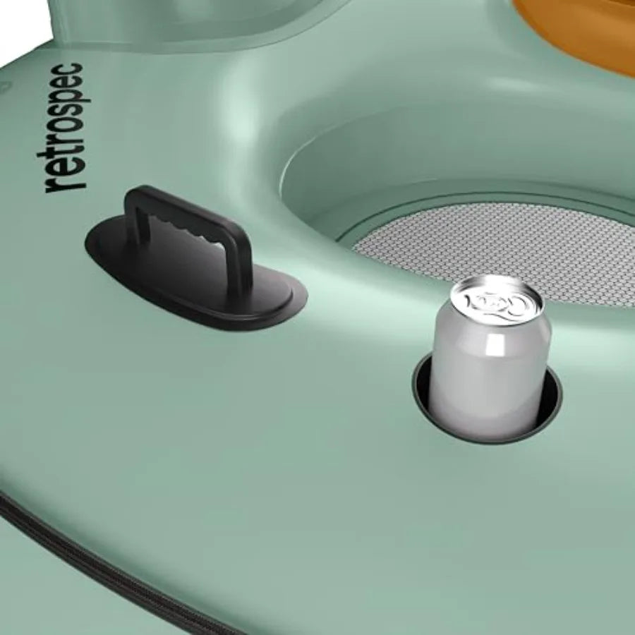 Siesta Float Double River Tube for Adults 2 Person - Heavy Duty 600 lbs with Cooler and Cup Holders Mesh Bottom Inflatable Rive