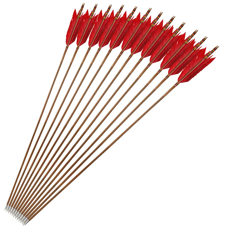 Turkey Feather Bamboo Arrows 6/12pcs 33.4" OD 8mm Slotted Nock Precision Balanced Shaft for Traditional Compound Recurve Bow Hunting Shooting Practice Archery Accessories