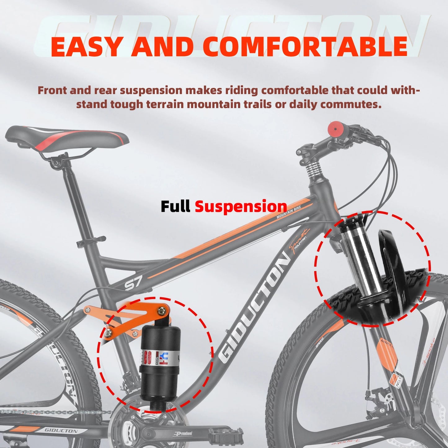 27.5 Inch Mountain Bike for Adults, Mens Women Full Suspension Mountain Bike, 21 Speed, Dual Disk Brakes, Orange