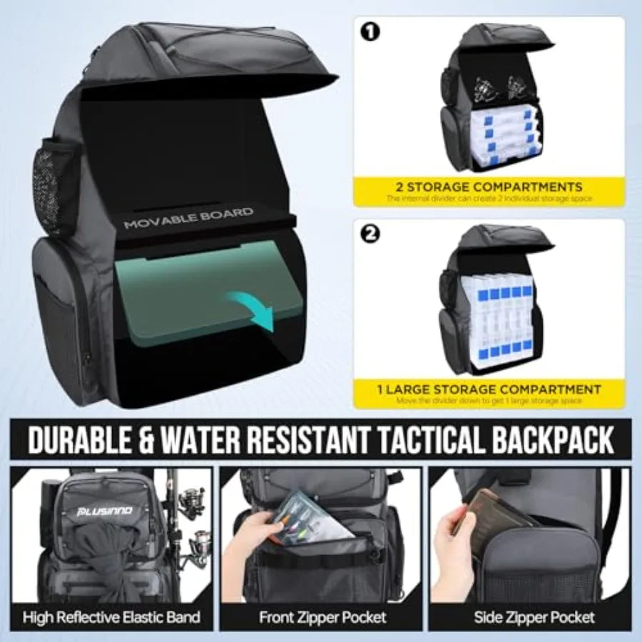 Cooler Fishing Backpack with Rod Holders 45L Large Water-resistant Fishing Tackle bag Store Fishing Gear Fishing Gifts for Men