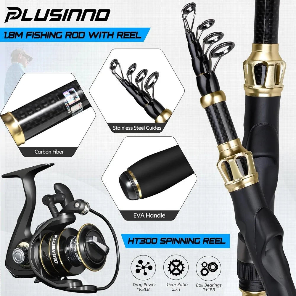 All-in-One Fishing Combo: Rod, Reel, Tackle Box, Net, Tools