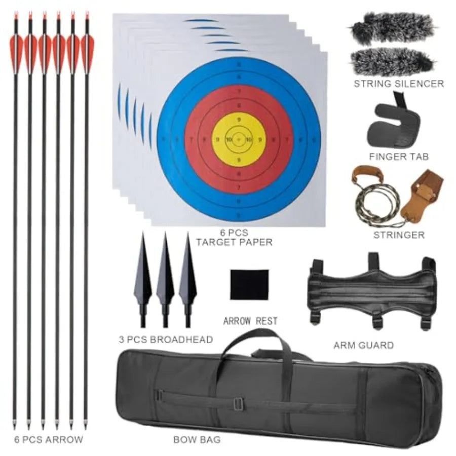Professional Recurve Bow and Arrow Set for Adults Youth Beginners 60'' Wooden Takedown Hunting Bow for Outdoor Hunting and Prac