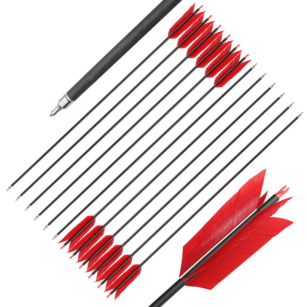 Mixed Carbon Arrows 12pcs 31.5inch Spine 500 OD7.8mm ID6.2mm with Turkey Feathers for Compound Recurve Bow Hunting Shooting Accessories