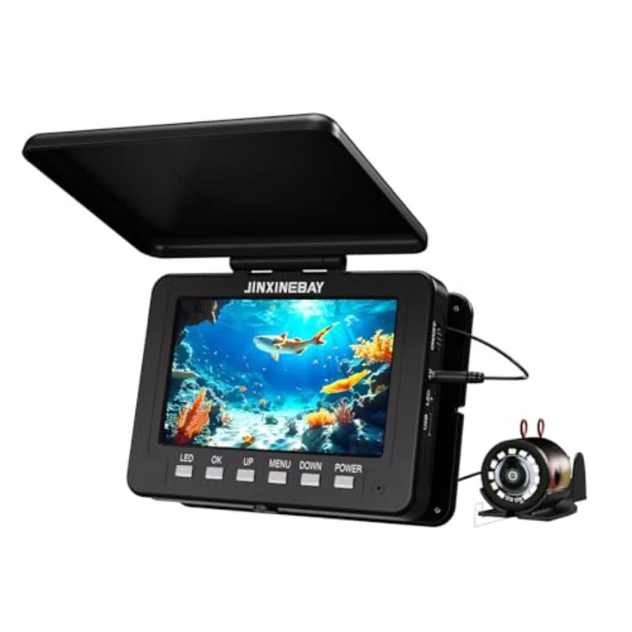 Underwater Fishing Camera for Ice Fishing, Portable 5 LCD, PVC Housing, Black, USB-C Charging, 3-Grade IR Lighting, 4X Zoom, 10